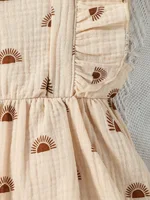 Kids Baby Girls Sleeves Square Collar Geometric Summer Active Cotton Soft Dress +headwear 3