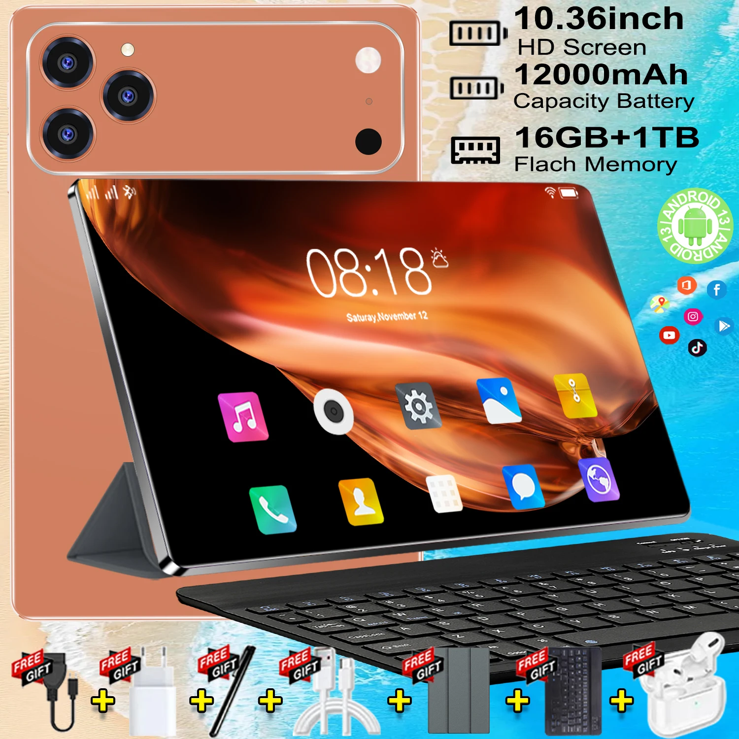 2026 Global New 10.36 inch tablet Android 13 tablet Pro 17 16GB 1TB Snapdragon 8 Gen2 4KHD 5G WIFI Bluetooth WPS 12000mAh tablets