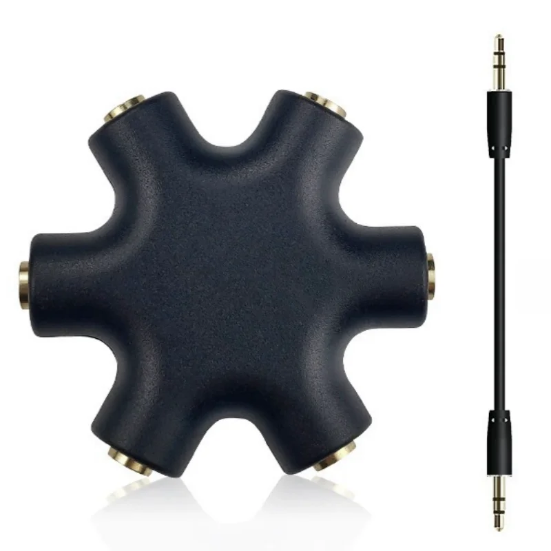 Multi-Port 3.5mm Audio Splitter Cable with Adapter - 1 Male to 5 Female Aux Output Converter