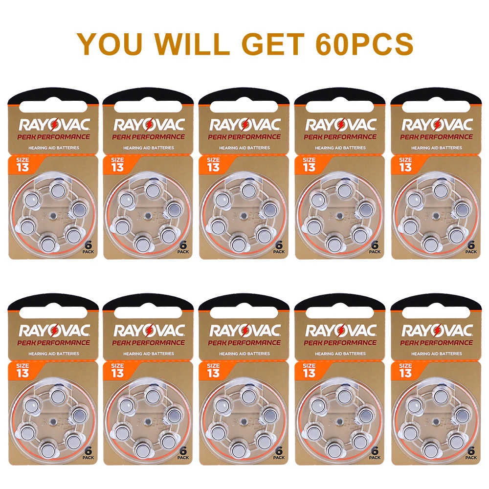 Description Picture 3 of itemHearing Aid Batteries 60PCS / 10 Cards RAYOVAC PEAK 1.45V 13A A13 13 P13 PR48 Zinc Air Battery For BTE CIC RIC OE Hearing Aids