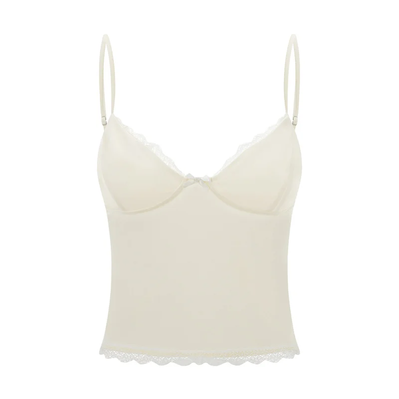 y2k Lace Trim Crop Top Women Summer Sexy V Neck Spaghetti Strap Sleeveless Tanks with Bow 2000s Clothing Streetwear