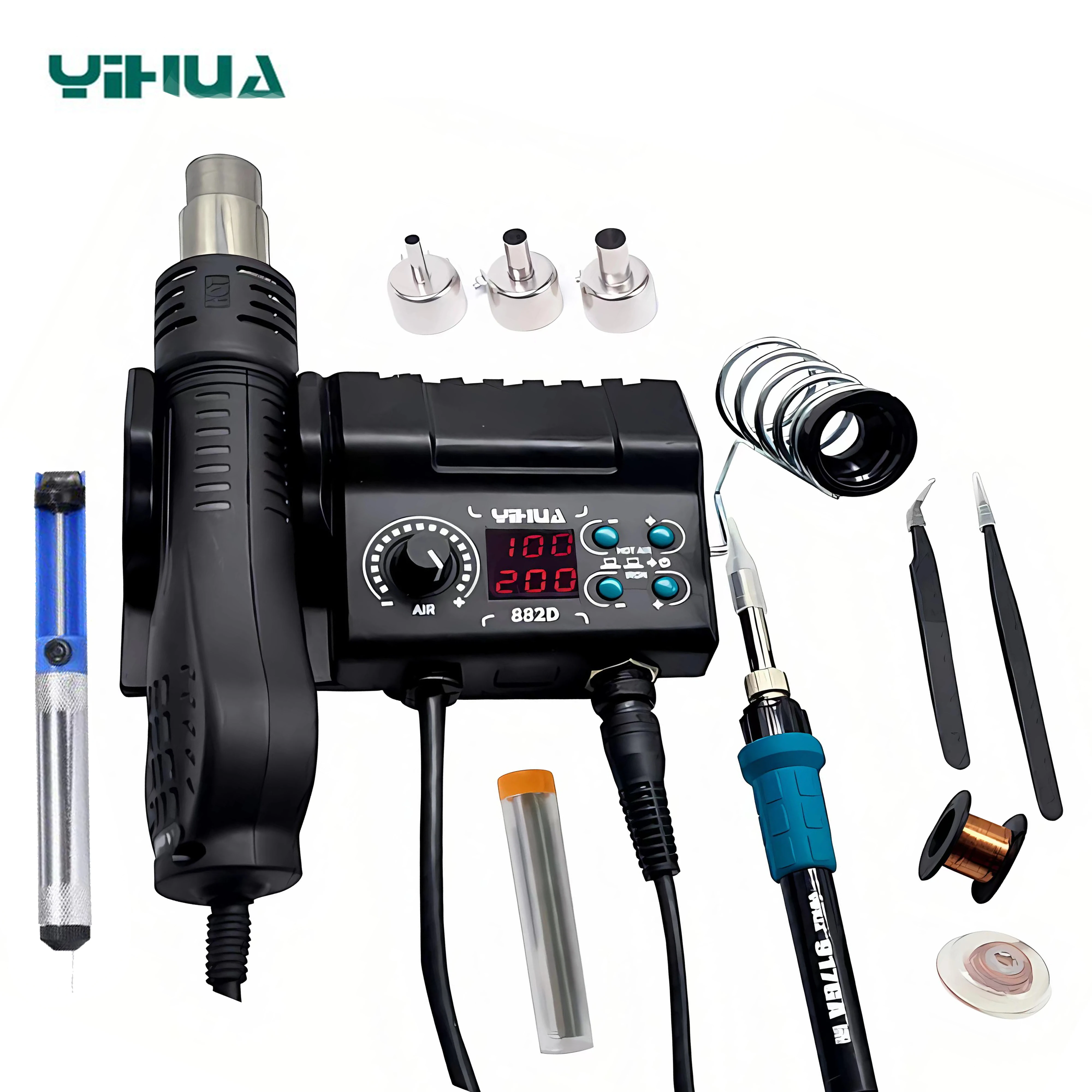 

YIHUA Soldering Station 2 in 1 Multifunctional Solder Iron Hot Air Gun Welding Machine Rework BGA SMD PCB IC Phone Repair Tool