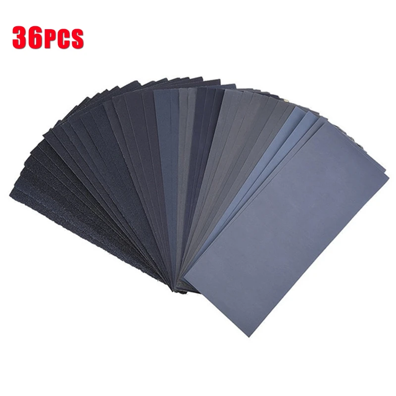 36PCS Wet Dry Sandpaper Assorted Grits 9" x 3.6" Waterproof Silicon Carbide Sanding Paper Sheets