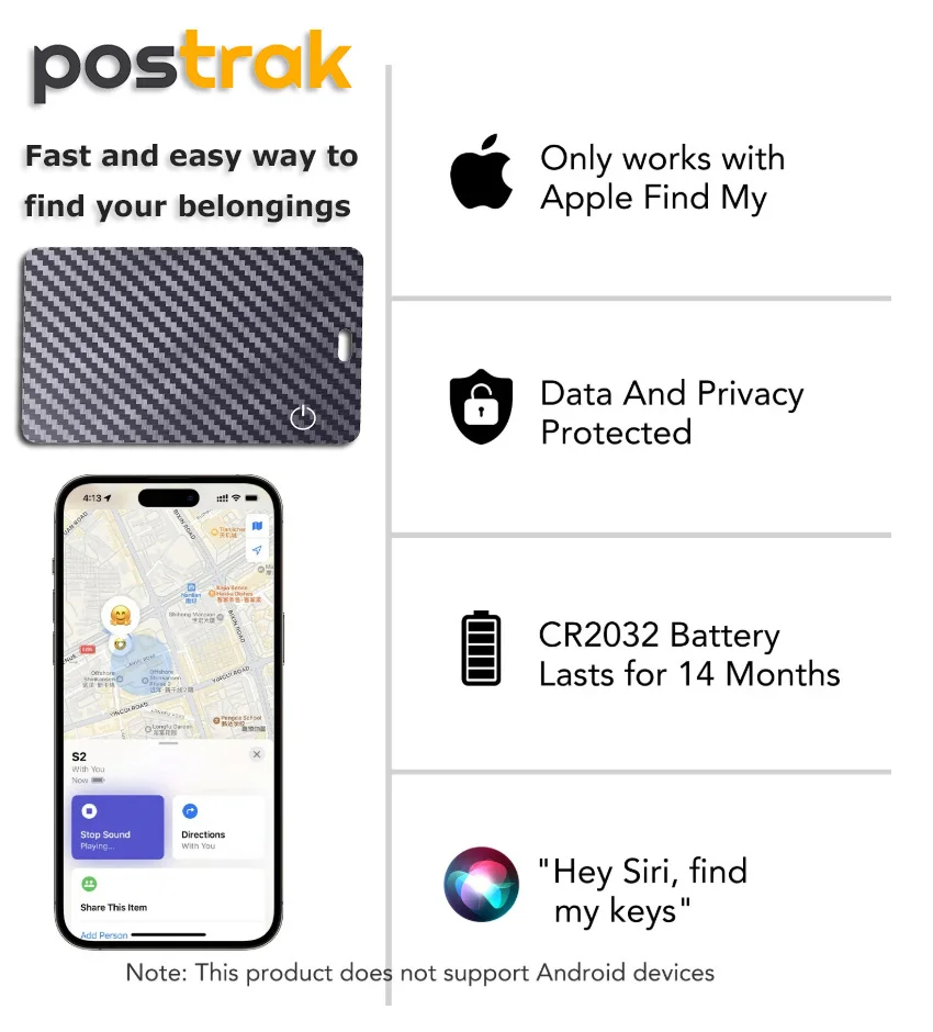 Wireless Charging Tracking Location Wallet Tracker Card Waterproof GPS Locator Work with Apple Find My App Bluetooth Tracker