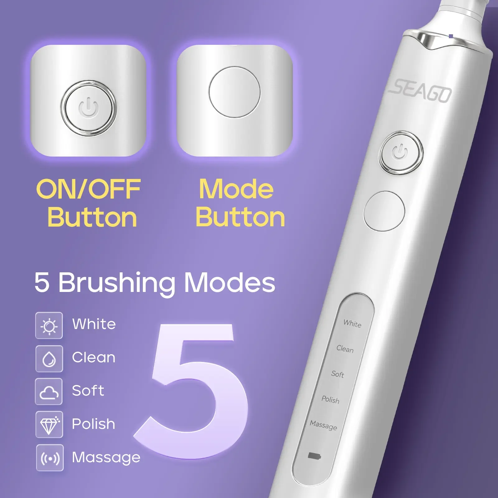 Rotating Sonic Electric Toothbrush IPX7 Waterproof 8,000 Str/Min 5 Modes Rechargeable Lithium Battery 21 Days Runtime For Gift