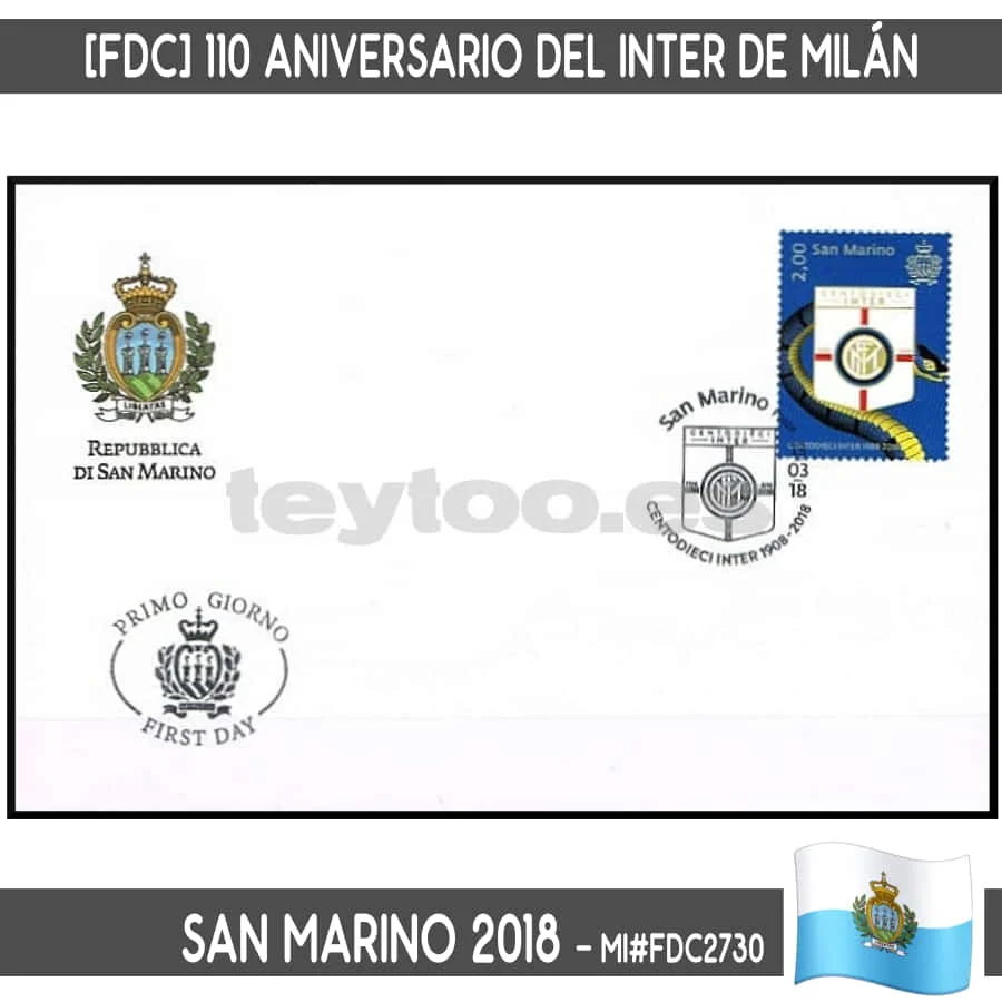 B0935 # San Marino 2018. [Fdc] 110 Anniversario Di Inter (N) Mi #2730