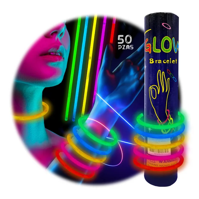 50 Pulseras Neón Fosforescente Glow Stick para Fiestas y Eventos
