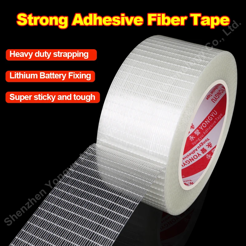 Fita de Fibra Autoadesiva Reforçada Alta Viscosidade Fita de Fibra Transparente para Papelão Strapping Fita de Embalagem Alta Pegajosa