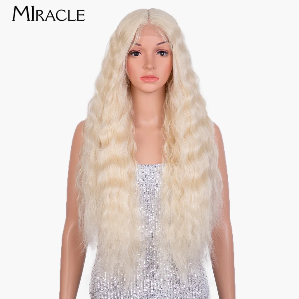 

MIRACLE Synthetic Lace Front Wig for Women Water Wave Cosplay Wig Fake Hair Ombre Blonde Wig Female Curly Wigs Heat Resistant