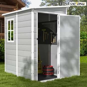 Victone-Abri de rangement extérieur en plastique, abri de rangement en résine, verrouillable, porte fenêtre, meubles cc, sol, 5x4 pi 1