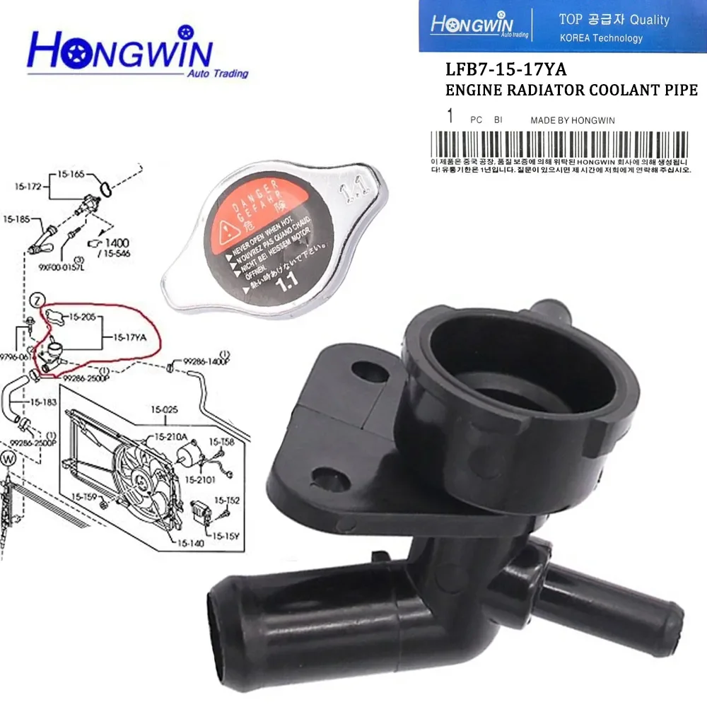 Coolant Filler Neck Assembly LFB7-15-17Y New Radiator Filler Neck W/Cap For Mazda 5 6 2.3L L4 2006-2010 LFB7-15-17YA LFB71517YA LFB71517Y LFB7 15 17YA 15-17Y