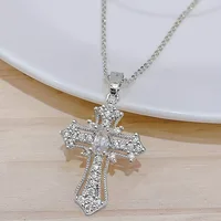 1-piece vintage cross necklace, exquisite and unique pendant clavicle chain, white and silver women's fashion jewelry, suitable