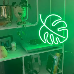 Monstera Leaf LED Neon Sign Indoor Wall Decoration Neon Light Small Neon Sign Night Lamp USB Powered Wall Hanging Sign