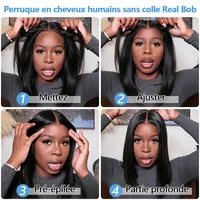 10-16Pouce 4X4 Perruques Cheveux Humains Sans Colle Blonde Chocolat Perruque Sans Colle Noir Dentelle Glueless Wigs Human Hair 5