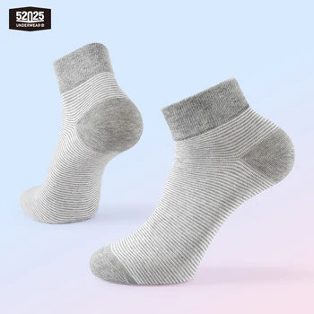 52025 스트라이프 코튼 크루 양말 3 쌍 가볍고 통기성 편안한 코튼 남성 캐주얼 양말, Anit-drop Heel 3pcs