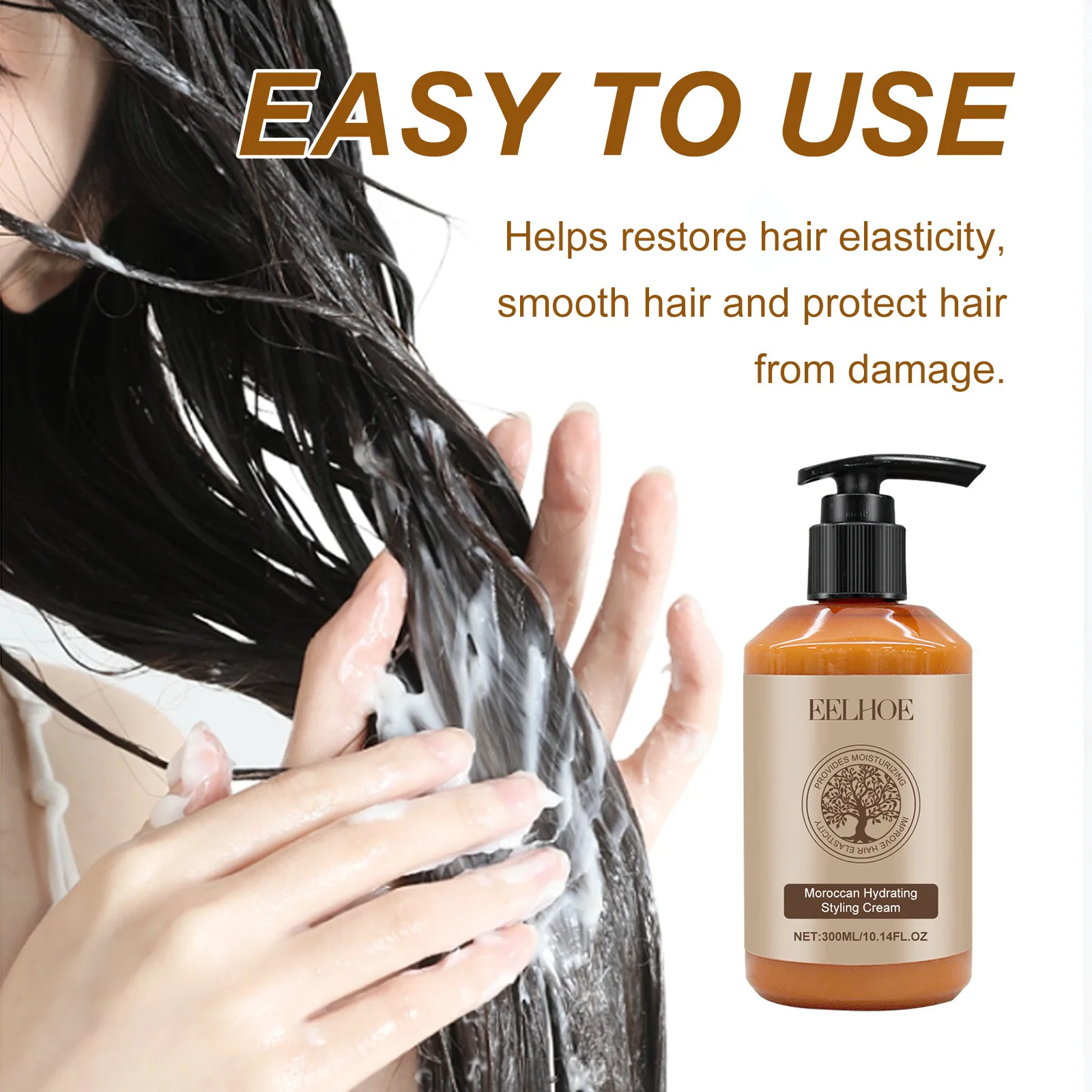 EELHOE Hair Styling Oil Long Lasting Styling Moroccan Hair Curl Enhancer Curl Defining Cream Moisturizing Conditioner 300ml