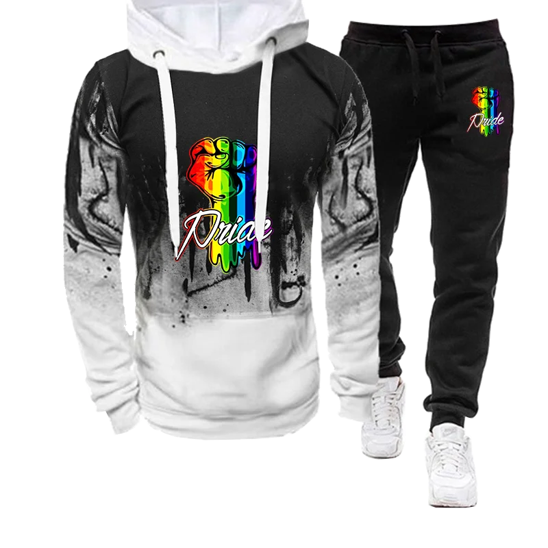 

Men's Fashion Printed Hooded Tracksuits Autumn Winter Hoodie+Pants 2-piece Pullover Athletic Sets Hoodie Sportwear Suis