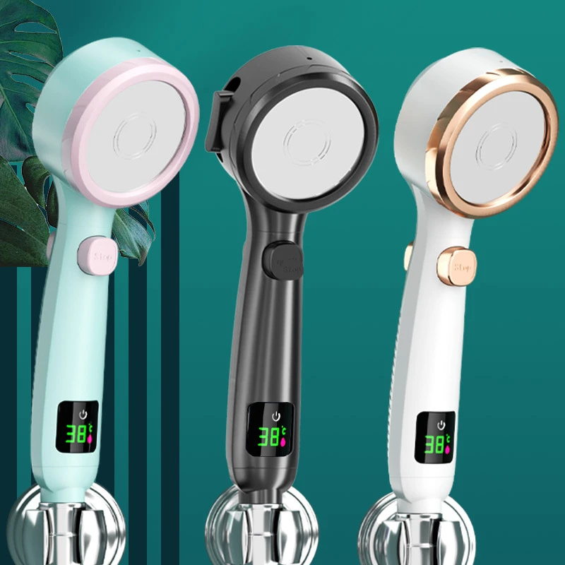 A1f961fcbeb324a08aa2ff9dba30898beF High Pressure Handheld Bathroom Shower Head Water Saving Showerhead Pressurized Adjustable Spray LED Digital Temperature Display