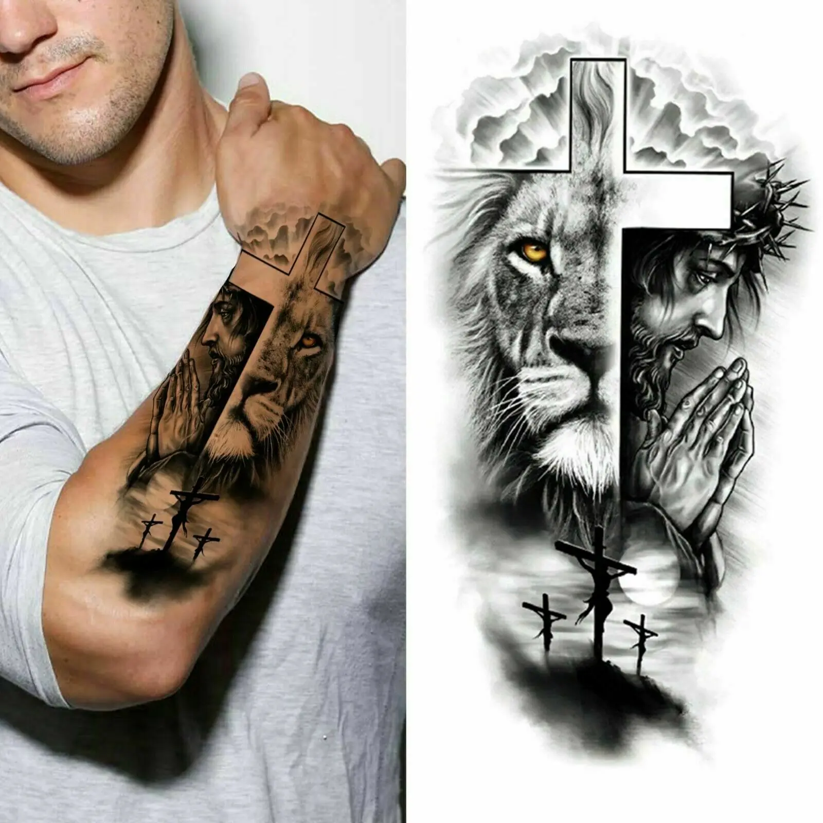 

Cross Lion Waterproof Temporary Tattoo Sticker Fake Tatoo Body Art Arm Men Women