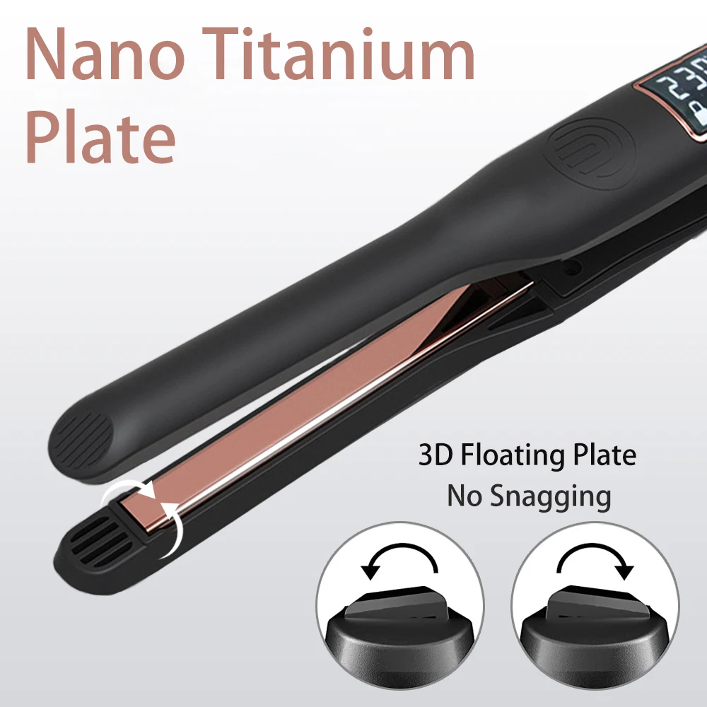 Thinnest Plate Hair Curler Mini Hair Straightener 2 in 1 Titanium Pencil Narrow Flat Iron with LCD Display for Short Beard