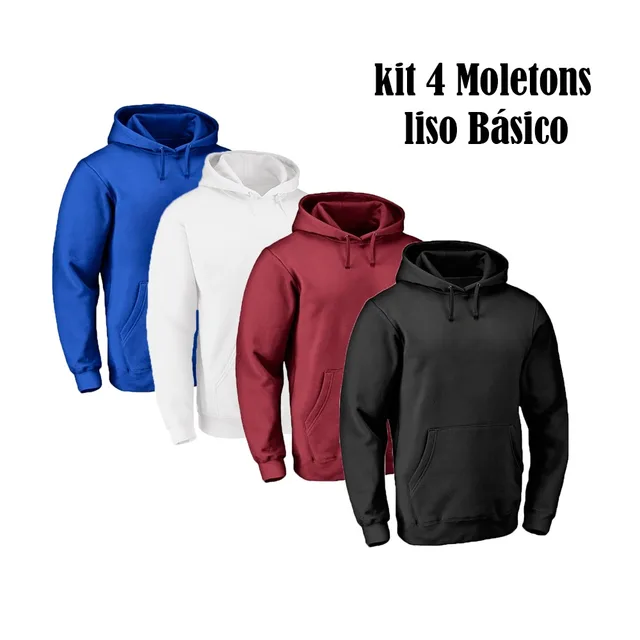 Combo Especial 4 Moletom Masculino Liso Básico com Bolso e Capuz Flanelado em Algodão do P ao G1