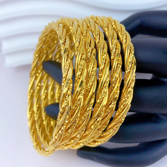 Bracciale di lusso Dubai color oro 24 carati per le donne Braccialetti di gioielli africani Braccialetti di design di nozze indiani brasiliani Regali 62mm 1