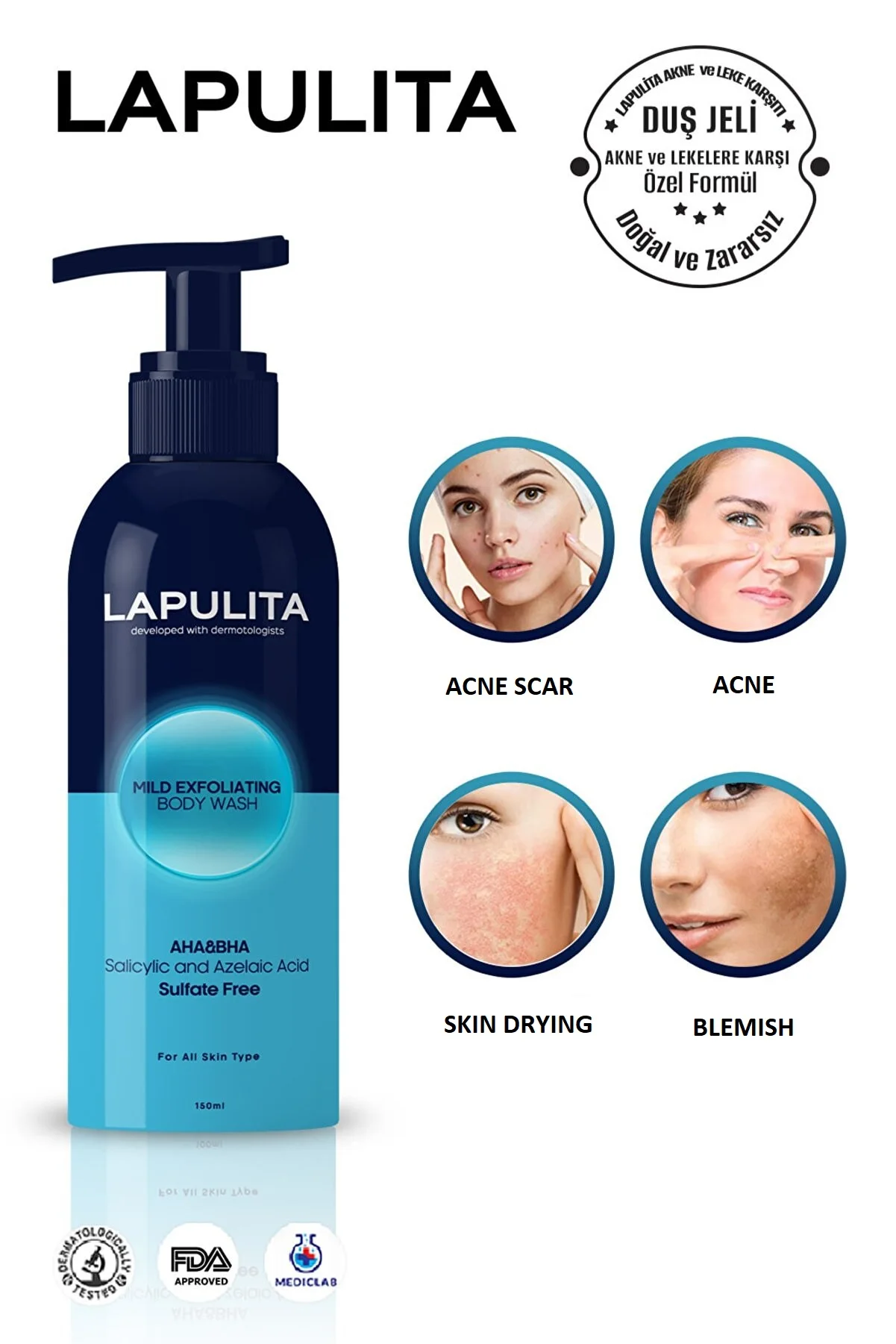 Lapulita Mild Exfoliating Body Wash 150 Ml, Acne, Blemish, Sulfat Free