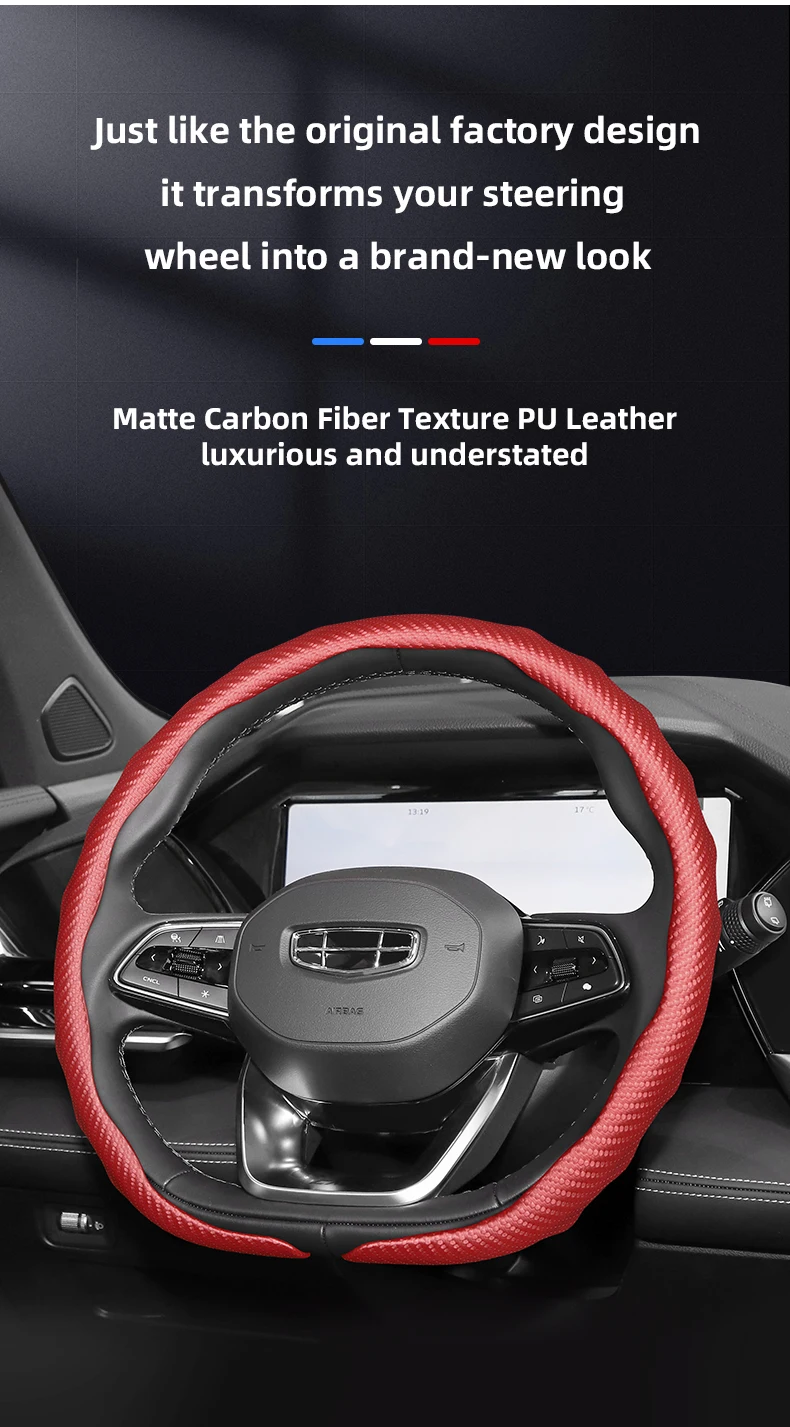 Passend für Geely Carbonfaser-Textur Lenkradbezug Snap-On Wellenförmiges Sportdesign Schutzhülle Monjaro Coolray Ex5 Okavango Emgrand Azkarra Gx3 Pro Cityray Preface Starray Geometry C Schwarz – Detail 5