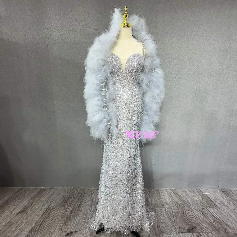 

Luxury Silver Sequins Mermaid Evening Dresses Long Sweetheart Formal Women Party Gown with Shawl YQLNNE