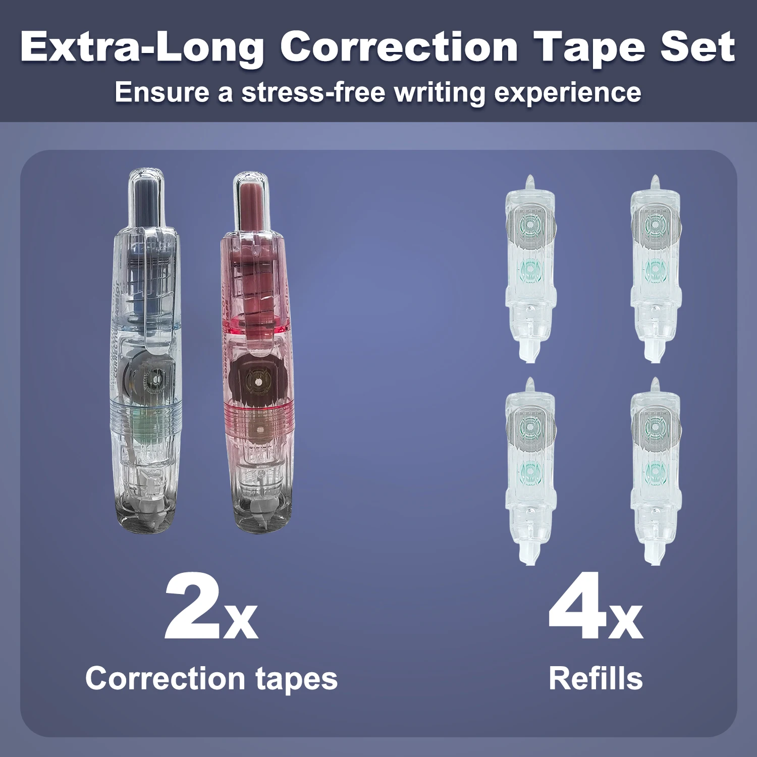 White Out Correction Tape & Correction Tape, Double Sided Tape Roller With 4 Refills, Adhesive Dispenser Runner For Sc