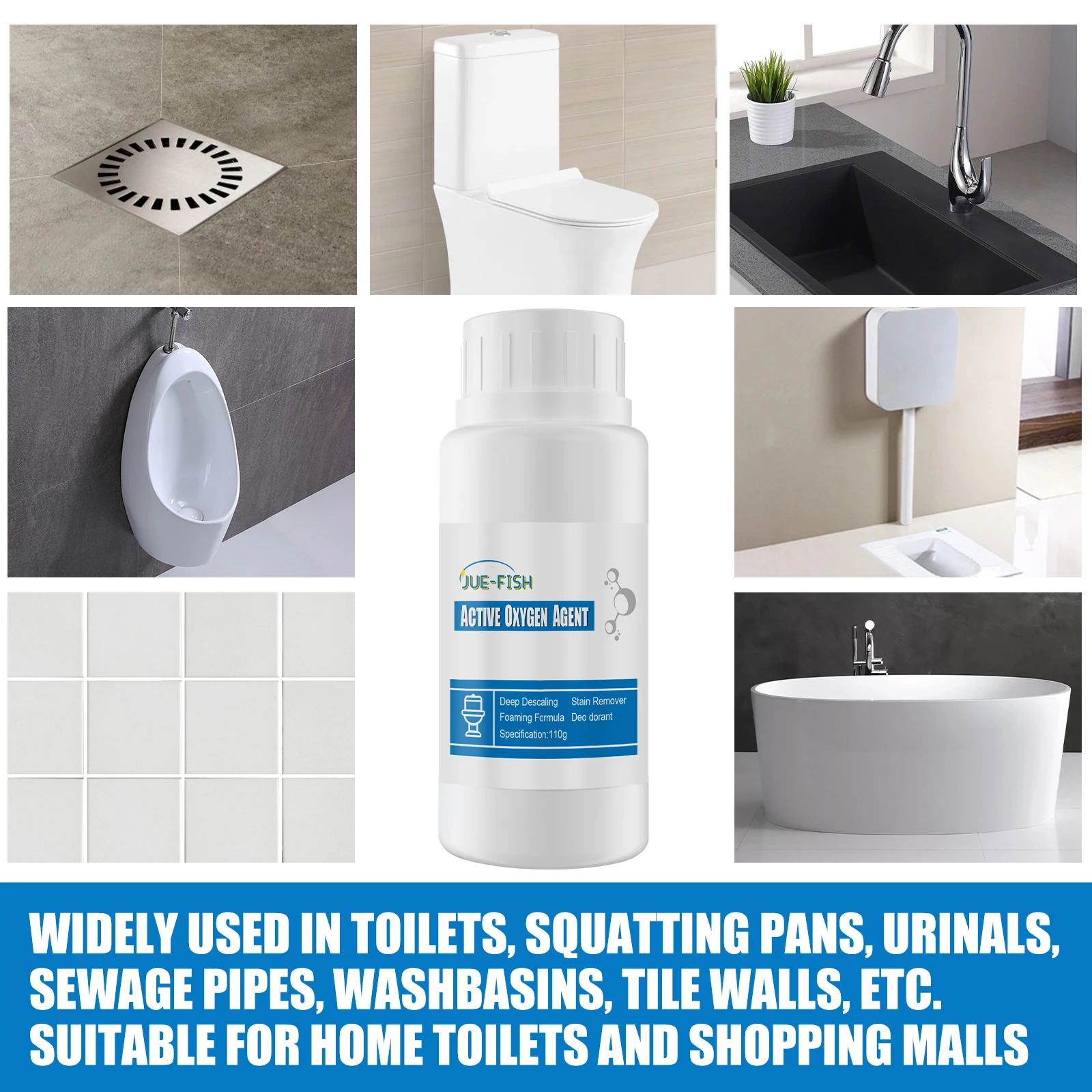 Jue-Fish 110g Toilet Active Oxygen Agent Toilet Dirt Decontamination Cleaning Pipe Dredging Deodorant Fresh Toilet Bowl Cleaner