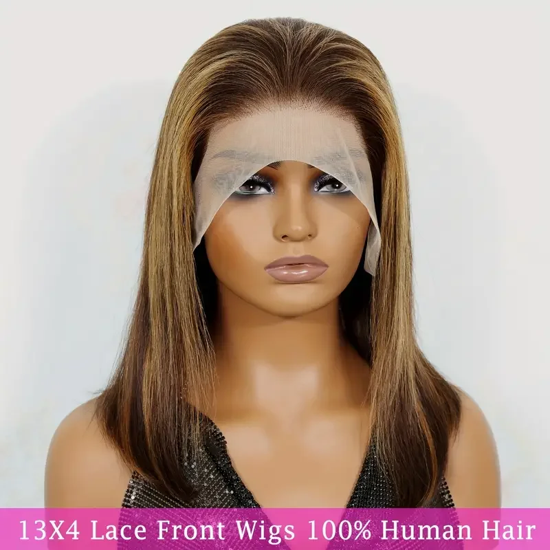 Highlight Wig Human Hair Bob Wig Short Straight Bob Wig 13x4 HD Transparent Lace Front Human Hair Wigs Piano Cheap Wig On Cleara