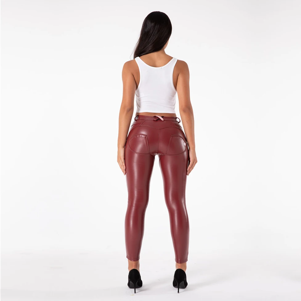 Shascullfites Red Leather Pants Wet Look PU Leather Streetwear Aesthetic Stretchy Slim Thin Long Pants Ladies