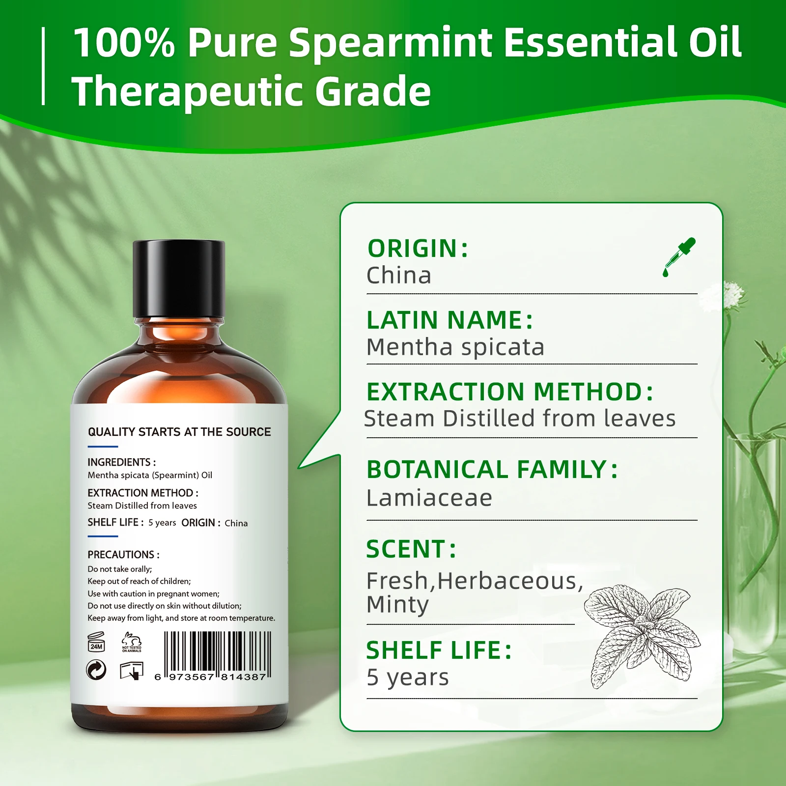 HIQILI Spearmint Essential Oil,100% Pure Natural Spearmint Oil for Ski –  HIQILI Official Store