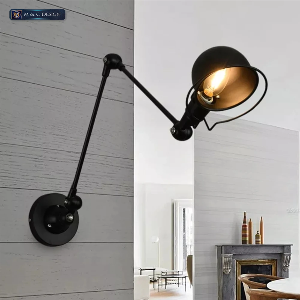 

Loft adjustable swing long arm led wall lamp bedroom bedside lamp Black Retro American country Edison wall lamp