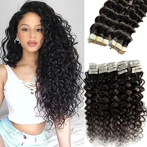 

Deep Wave Tape In Hair Extension Brazilian Deep Curly Tape In Extension 100% Remy Hair Extension Invisinle Adhesive Tape Ins