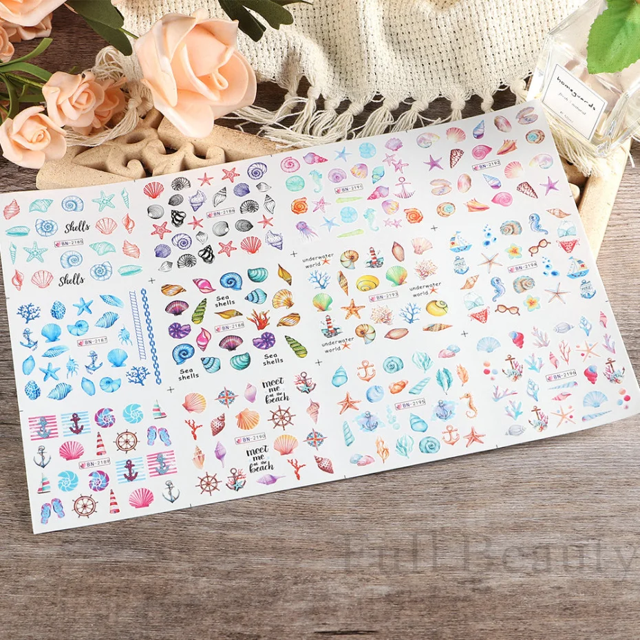 12 designs nail art sea shell stickers decals ocean theme