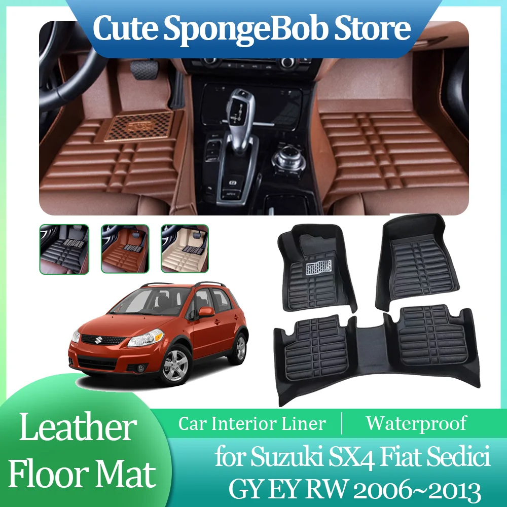 Car Leather Floor Mat For Suzuki SX4 Fiat Sedici GY EY RW 2006~2013 Anti-dirty Foot Liner Waterproof Carpet Accessories