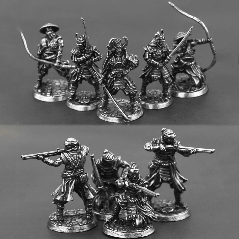 Rame Bianco Giapponese Shogunate Samurai Figurine Miniature Vintage Metal Soldiers Model Statue Desktop Toy Ornament Decoration
