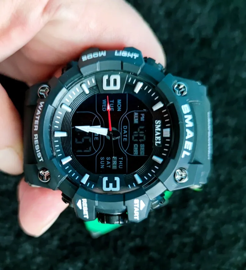 Relógios militares masculinos, relógio esportivo à prova d'água, despertador, tempo duplo, relógios de pulso digitais 8049b, relógios militares photo review