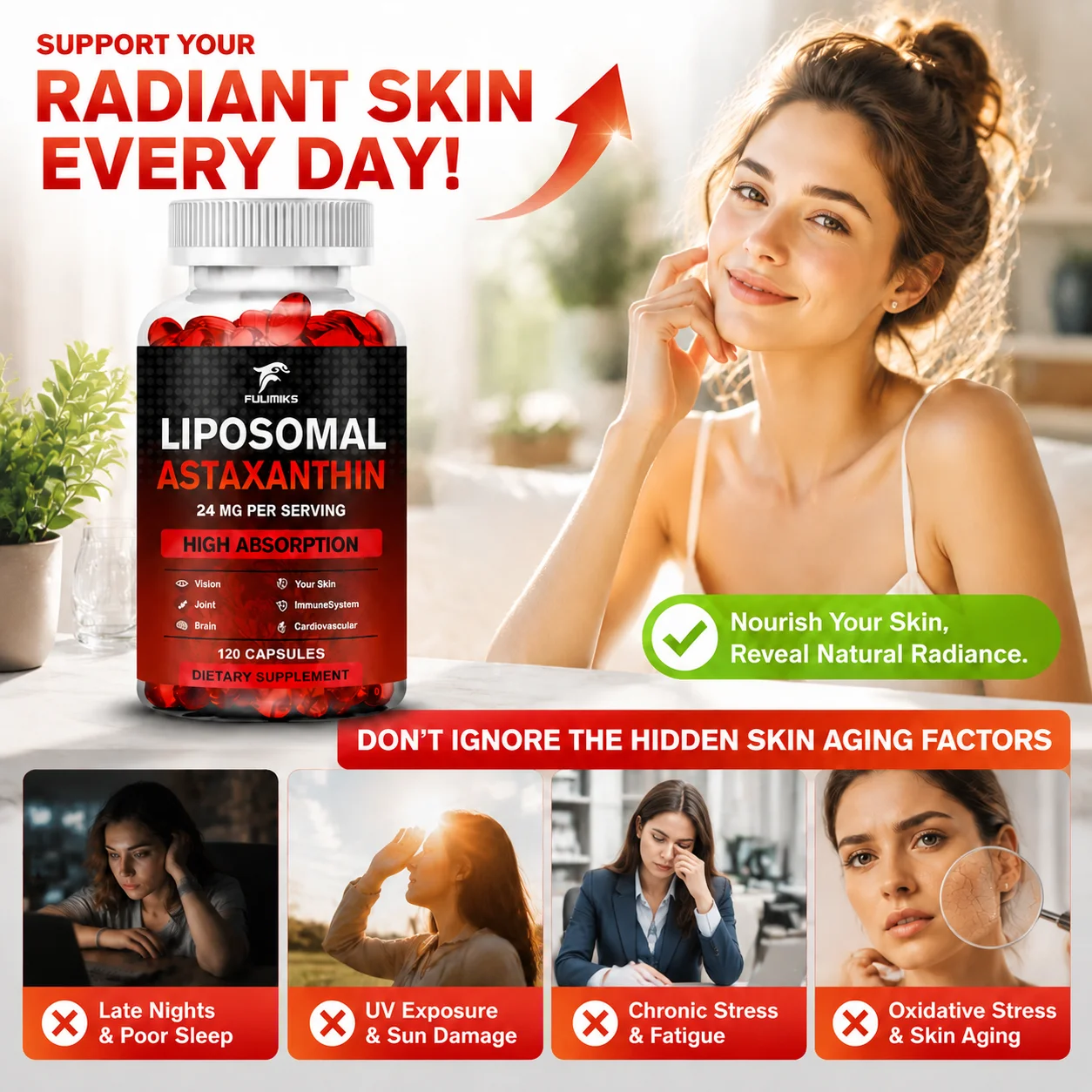 Liposomal Astaxanthin Capsules, with Phosphatidylcholine, Support Antioxidant, Brain, Eye, Cardiovascular, Joint & Skin Health
