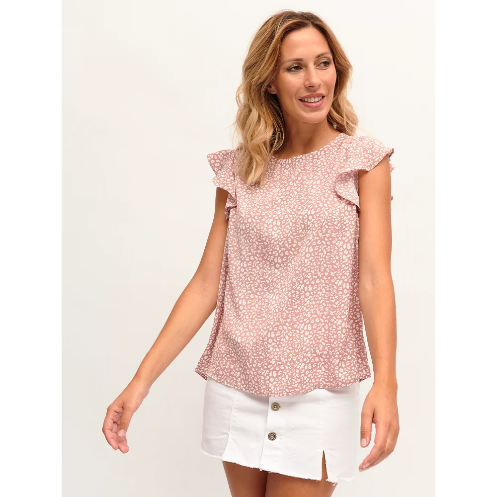 Sisi Shop Blusa de Mujer Estampado, Escote en Pico y Volantes, Blusa Elegante Negra, Celeste,