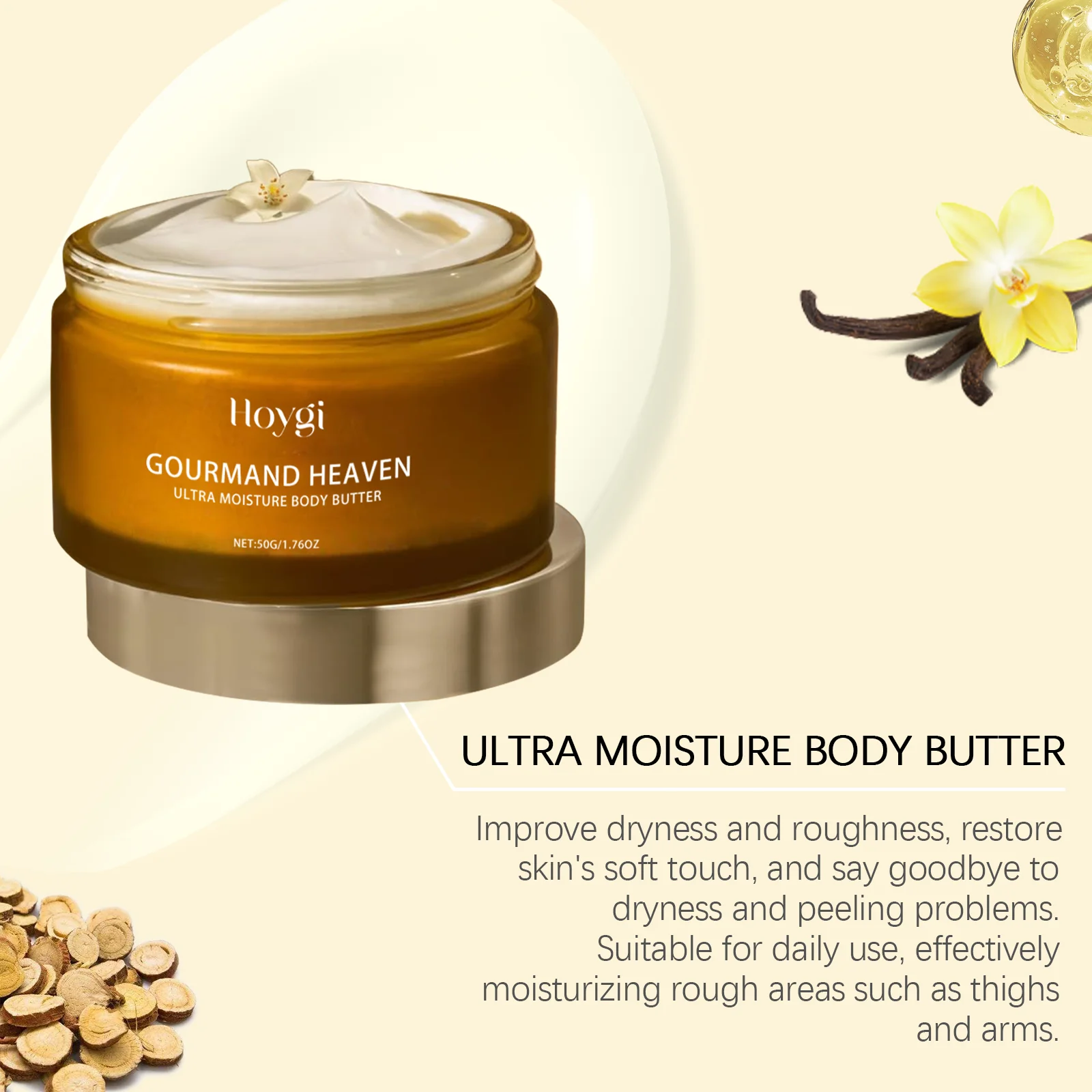 Hoygi Vanilla Body Skin Cream Daily Hydrating Non-greasy Reduce Dryness Smoothing Brightening Skin Tone Body Face Care Cream