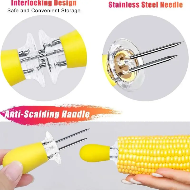 16 Pcs Stainless Steel Corn Forks Set, Corn Holders, on The Cob Holders, Skewers, Perfect for Fresh Corn, BBQ Fork