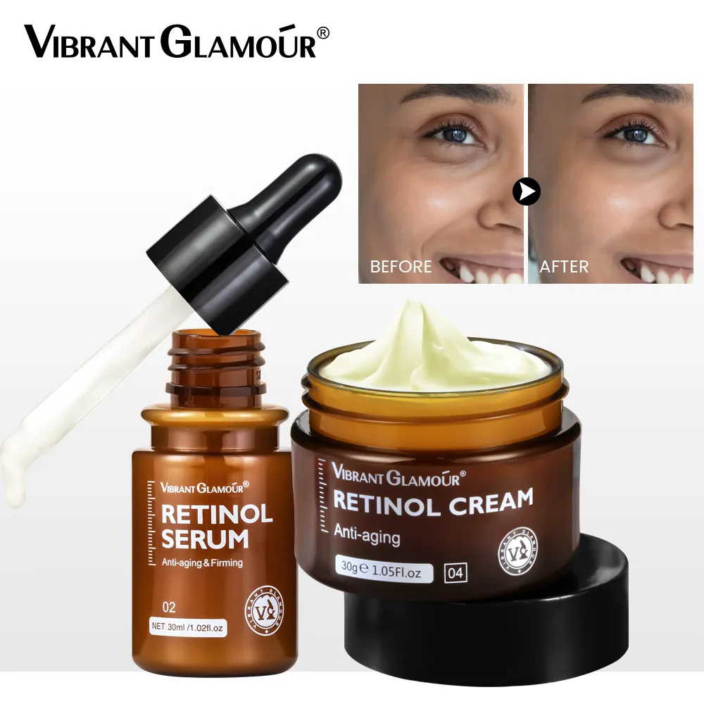 VIBRANT GLAMOUR Retinol Face Cream Face Serum 2 PCS/Set Firming Lifting Anti-Aging Reduce Wrinkle Fine Lines Facial Skin Care vibrant glamour retinol set face cream face serum eye cream retinol anti aging whitening lightens spots reduces fine lines 3pcs