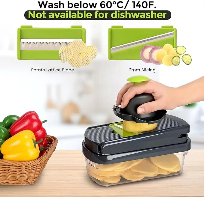 12-in-1 vegetable chopper, 7 blades, includes container (for salad/potato/carrot) 5