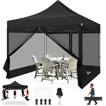 Tenda a baldacchino pop-up per carichi pesanti con gazebo pieghevole 3x3m con tenda a schermo istantaneo per esterni da giardino con zanzariera a 4 pareti laterali per cortile 1