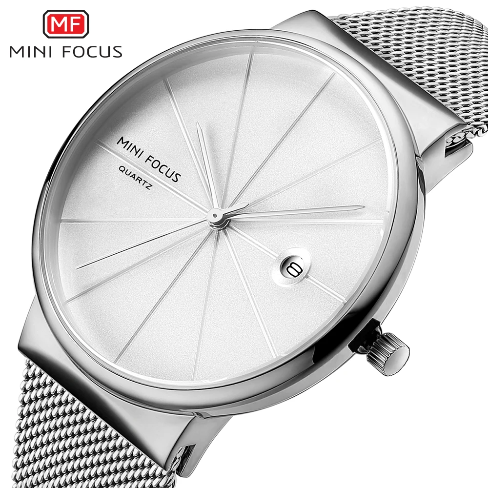 

MINI FOCUS Men Watches 2018 Luxury Brand Quartz Clock Ultra Thin Blue Mesh Strap Date Display Fashion Concise Wristwatch MF0176G
