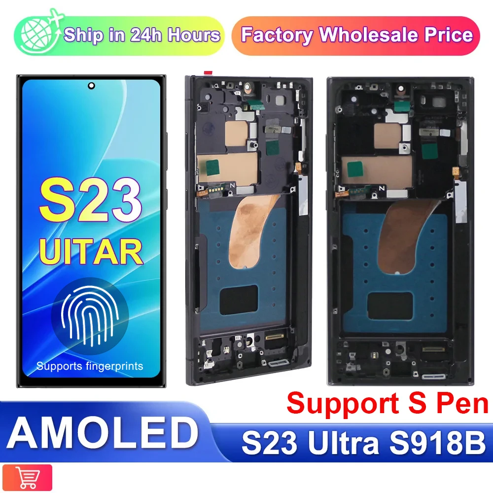 Voor Samsung Galaxy S23 Ultra 5G Display Volledige OLED LCD Met Frame Unit Touch Spare Part Repair Zwart