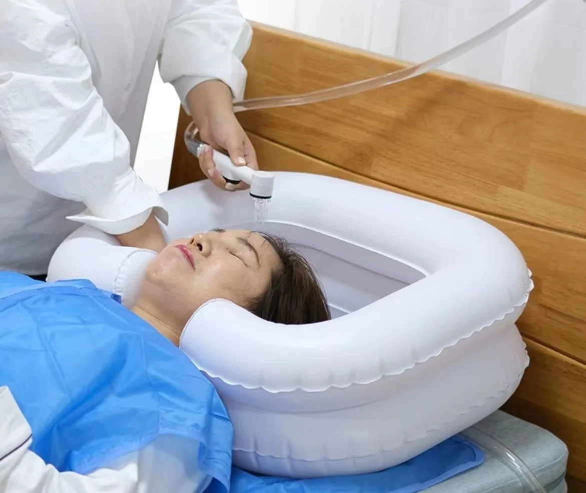 อ่างสระผมแบบเป่าลมพับได้แบบพกพา PV สำหรับดูแลภายนอกอ่างแชมพูเพื่อความงาม 1